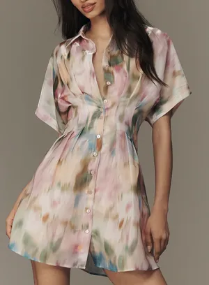 Anthropologie The Tobie Organza Mini Shirtdress by Exquise, Size M thumbnail 1