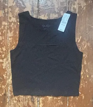 John Galt Black Cropped Tank with Cut Out Detail thumbnail 1