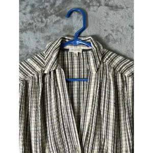 Pilcro Striped Button Front Pintuck Blouse Short Sleeve Tunic Top XXS Neutral thumbnail 2