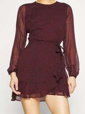 Abercrombie & Fitch Burgundy Long-Sleeve Wrap Mini Dress - Size: Extra Small thumbnail 1