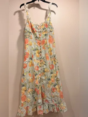 Anthropologie White Ruffled Eyelet Floral Embroidered Dress thumbnail 5