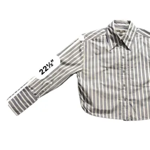 Banana Republic Blue White Striped Cropped Button-Up Shirt XS Cotton Long Sleeve thumbnail 7