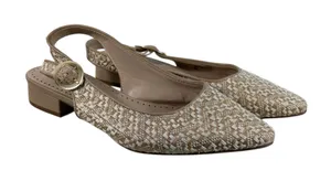 Adrienne Vittadini Rattan Woven Slingback Mule Flats Gold Buckle 8M 8 Career thumbnail 1