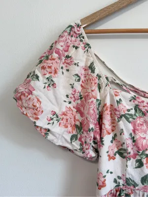 Altar'd State Floral Midi Dress Size Large Pink Wedding Cameron Linen thumbnail 7