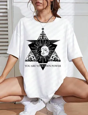 SheIn EZwear Sun & Slogan Graphic Drop Shoulder Tee thumbnail 1
