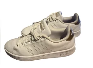 ADIDAS Womens(Sz 8)White Leather Cloudform Gold trim Sneakers 29Y001 thumbnail 1