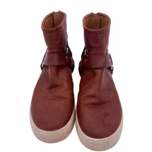 Frye Women's Lena Brown Leather Harness Moto Deco Bootie Boots Size 7.5 thumbnail 3