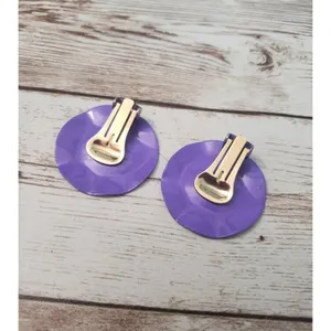 Vintage Clip On Earrings Hammered Design Purple Pushed In Circle Retro thumbnail 3