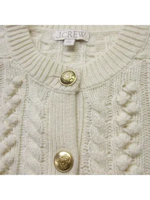 NWT J.Crew Cable-knit Cardigan Sweater in Ivory Wool Blend M thumbnail 8