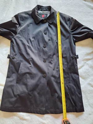 NWOT Gallery Black Single Breasted Rain Coat Jacket Size L Plaid Lining thumbnail 3