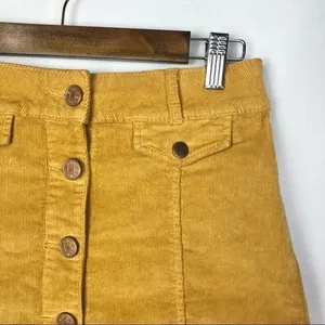 Urban Outfitters BDG Mustard Marigold Yellow Button Down Corduroy Mini Skirt 0‎ thumbnail 3