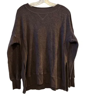 Aerie Oversized Sherpa Fleece Pullover Sweatshirt Women's Small‎ Brown thumbnail 1