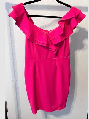 A’GACI Fuchsia Pink Ruffle Delight Dress Large NWT thumbnail 1
