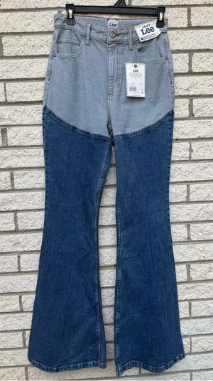 Lee Two-Tone High-Rise Flare Jeans — Light Blue & Dark Blue thumbnail 1