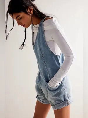 NWT Free People High Roller Denim Shortalls Size XS Bright Eyes Blue Overalls thumbnail 2