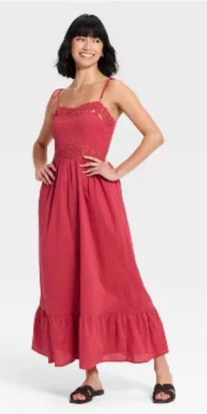 Universal Threads Target Women’s Pink Lace Cami Midi A-Line Dress Size Medium thumbnail 1