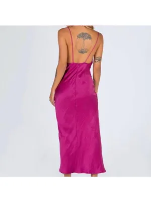 Lioness Magenta Walk The Line Satin Cowl High Slit Pink Maxi Midi xSmall thumbnail 5