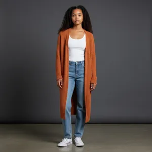 Andree by Unit Rust Orange Textured Long‎ Open Front Cardigan Sweater Size M thumbnail 2
