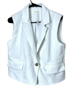 Commense White Sleeveless‎ Vest Blazer Size L thumbnail 1