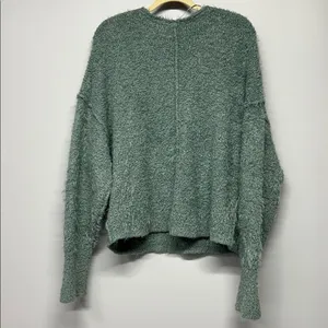 Free People Icing V Pullover Sweater L Green Fuzzy Oversized V Neck Boho thumbnail 7