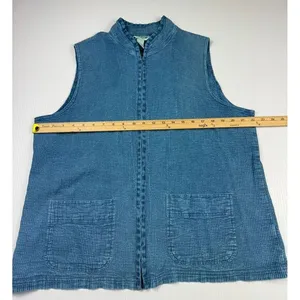 Orvis Blue Denim Sleeveless Zip-Front‎ Dress Casual Summer Wear L thumbnail 4
