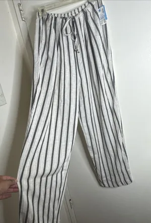 Vintage Cristina’s Women’s Sz L Striped Pants- Coastal Fisherman Flax Blend NWT thumbnail 1