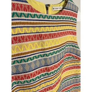 Alice + Olivia Coley Embroidered‎ Yellow Aztec Stripe Shift Dress Sz 6 thumbnail 2