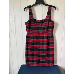 Copper Key Red Black Plaid Wool Blend Square Neck Mini Dress Medium NWT thumbnail 4