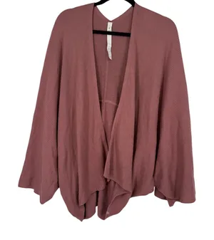 Lululemon Women's Cashlu Knit Textured Wrap Rose Pink Cardigan Sweater Size M/L thumbnail 1