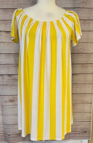 ASOS Yellow and White Striped Short Sleeve Relaxed Fit Midi Dress size 4 thumbnail 1