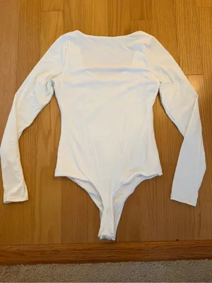 White Long-Sleeve Scoop Neck Bodysuit - Women's thumbnail 2