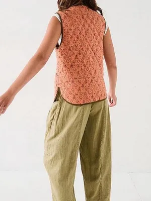 Free People Quilted Floral Peach Tie-Front Vest thumbnail 7