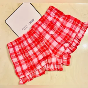 PINK VICTORIA’S SECRET Flannel Pajama Shorts Red Pink Silver Plaid Ruffle L thumbnail 7