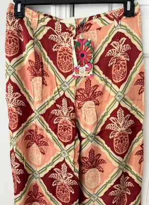 NWT Farm Rio Pineapple Satin Wide-Leg Pants, Size M thumbnail 5