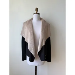 Free People Fate Faux Fur Handkerchief Collar Black Beige Women's Jacket Small thumbnail 3