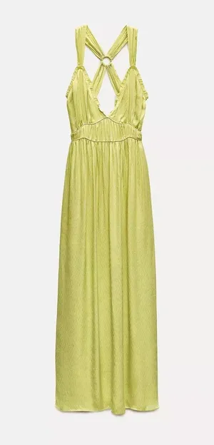 Zara maxi long bohemian lime lemon yellow summer wedding vacation casual thumbnail 13