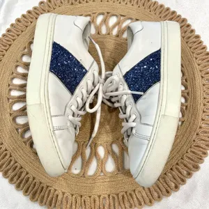 Tory Burch Carter Glitter Sneaker Women's Size 7M Lace Up White Blue thumbnail 4