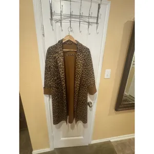 Zara Join Life Leopard Print Faux Leather Overcoat M Open Front Lined Pockets thumbnail 2