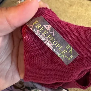 Free People Berry Wine Crochet Lace Trim Thermal Top Long Sleeve Women Medium thumbnail 4