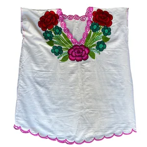 Mexican White Embroidered Blouse Floral Artisanal Folk Art Chiapas Boho Festival thumbnail 5