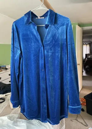 Blue Velvet button up shirt/dress thumbnail 1