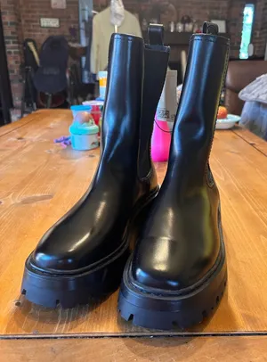 NWT H&M womens chunky platform lug sole mid calf chelsea boots black 10 thumbnail 1