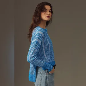 Anthropologie Pilcro Blue Textured High-Low Relaxed Pullover Sweater Size M‎ thumbnail 2