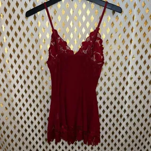 Red lingerie lacy lace slip sling skirt babydoll dress size S thumbnail 5