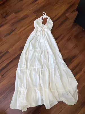 Elegant White Maxi Halter Natural Cotton Dress thumbnail 1