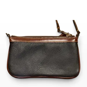 Dooney & Bourke Black Pebbled Leather Wristlet Clutch Brown Trim Purse Slim thumbnail 2