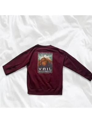 Vail Colorado Mountain Graphic Crewneck Sweatshirt Burgundy Size Large thumbnail 3