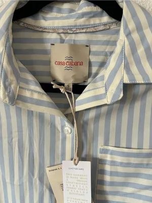 Casa cabana blue and white striped button down shirt sz small thumbnail 8