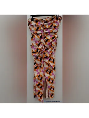 By Anthropologie Printed Strapless Slim Ruched Geometric Midi Dress thumbnail 6