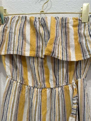The Vanity Room Strapless Stripe High Low Midi Dress Size Medium Boho Ruffle Hem thumbnail 2
